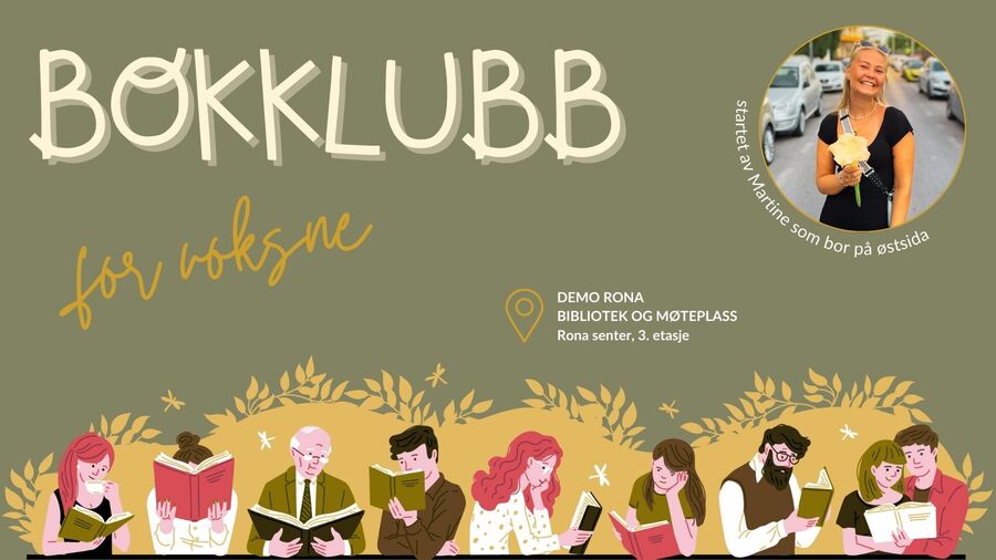 Liker du å lese, eller vil du lese mer? Bli med i bokklubb, da vel! (Ill. Melina Berka) Plakat om invitasjon til bokklubb